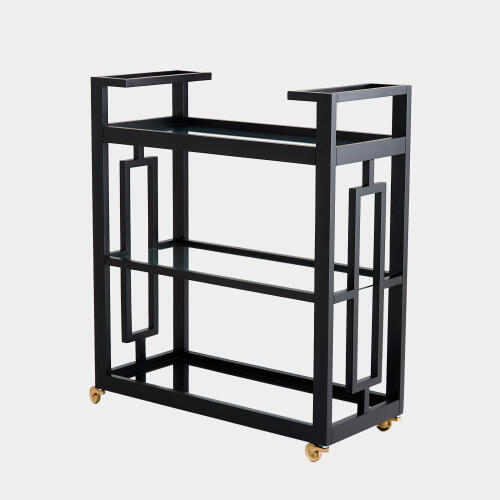 Grid Block Bar Car-Black Lacquer w/Brass Casters