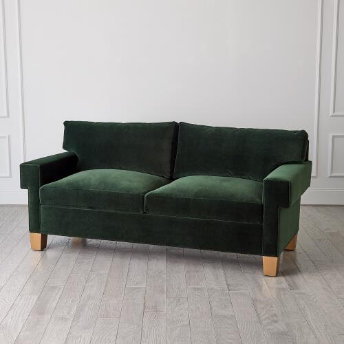 Square Arm Sofa-Green Velvet