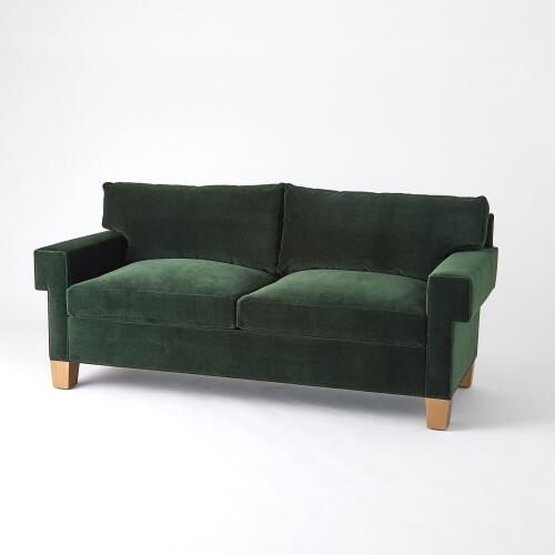 Square Arm Sofa-Green Velvet
