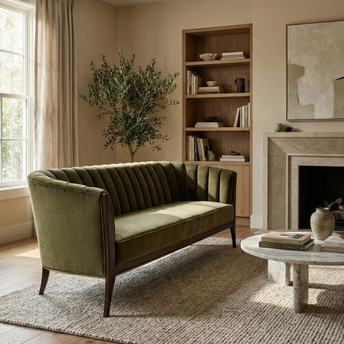 Connor Channel Back Sofa-Moss Velvet