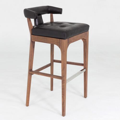 Moderno Barstool-Black Marble Leather