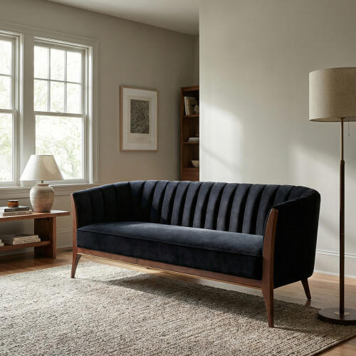 Connor Channel Back Sofa-Black Velvet