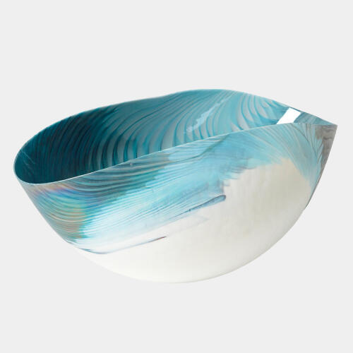 Ivory Turquoise Feather Swirl Bowl