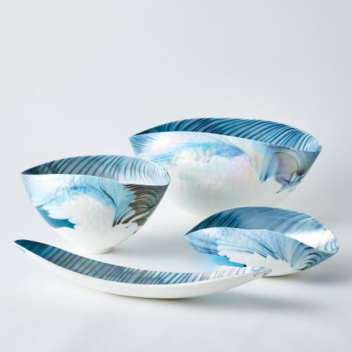Ivory Turquoise Feather Swirl Bowl