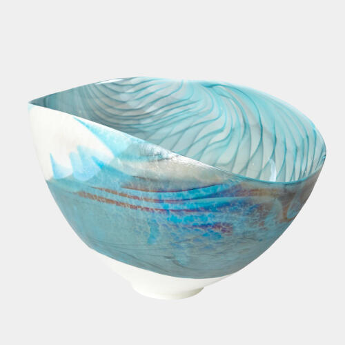 Ivory Turquoise Feather Swirl Bowl
