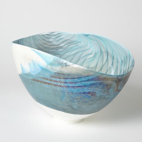 Ivory Turquoise Feather Swirl Bowl