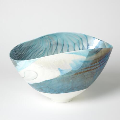 Ivory Turquoise Feather Swirl Bowl