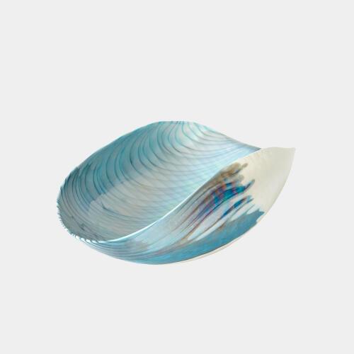 Ivory Turquoise Feather Swirl Folded Bowl