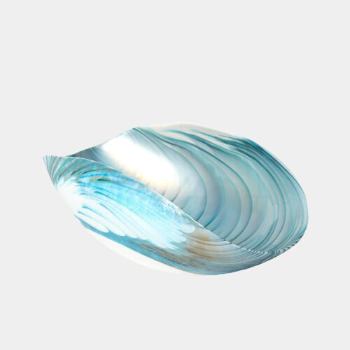 Ivory Turquoise Feather Swirl Folded Bowl