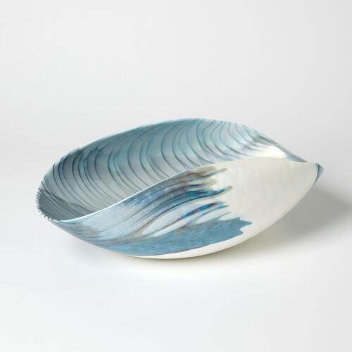 Ivory Turquoise Feather Swirl Folded Bowl