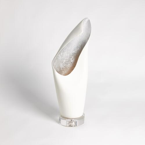 Cowl Lamp-White w/Silver Leaf-Sm