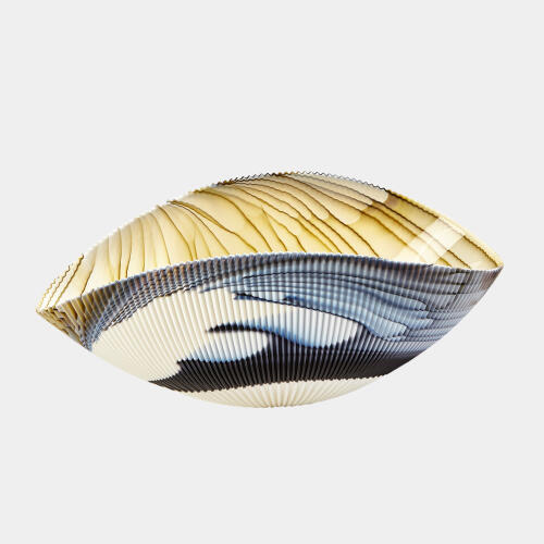 Pleated Bowl-Amber/Blue Filigree