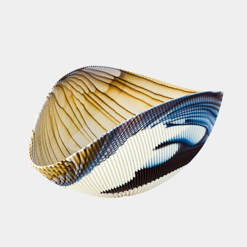 Pleated Bowl-Amber/Blue Filigree