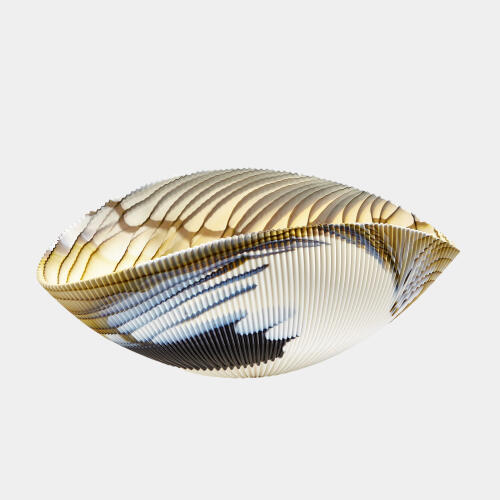 Pleated Bowl-Amber/Blue Filigree