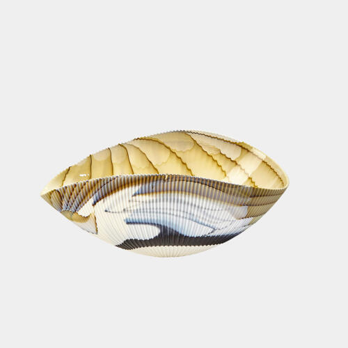 Pleated Bowl-Amber/Blue Filigree