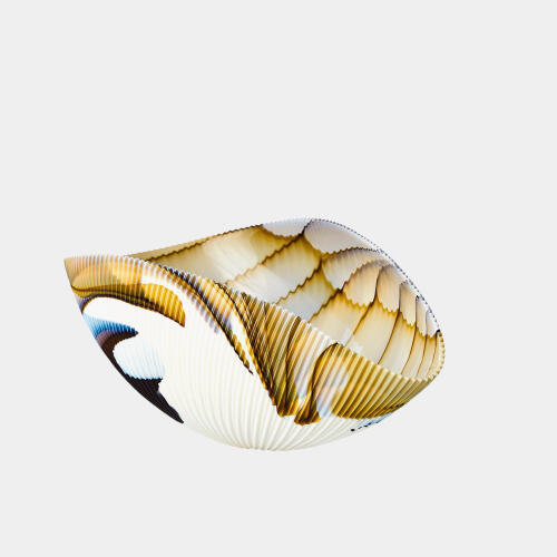 Pleated Bowl-Amber/Blue Filigree