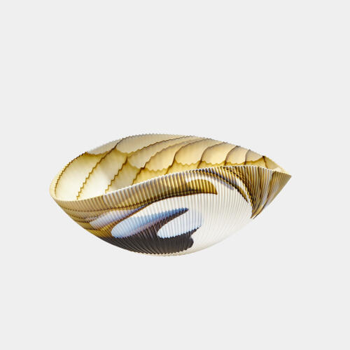 Pleated Bowl-Amber/Blue Filigree