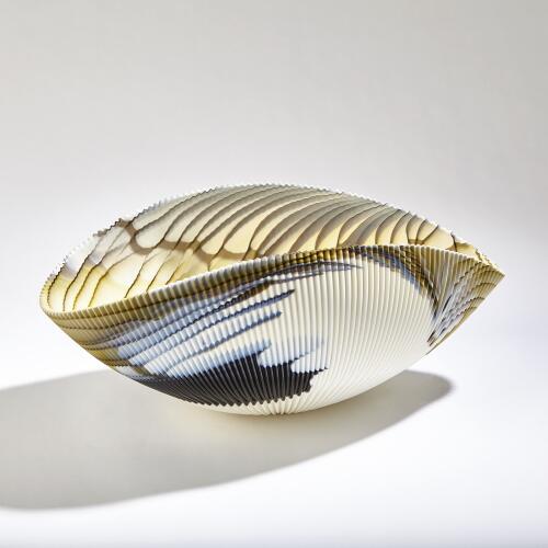 Pleated Bowl-Amber/Blue Filigree