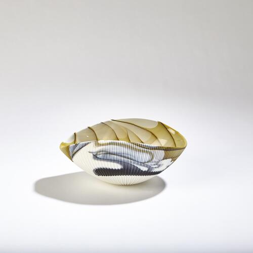 Pleated Bowl-Amber/Blue Filigree
