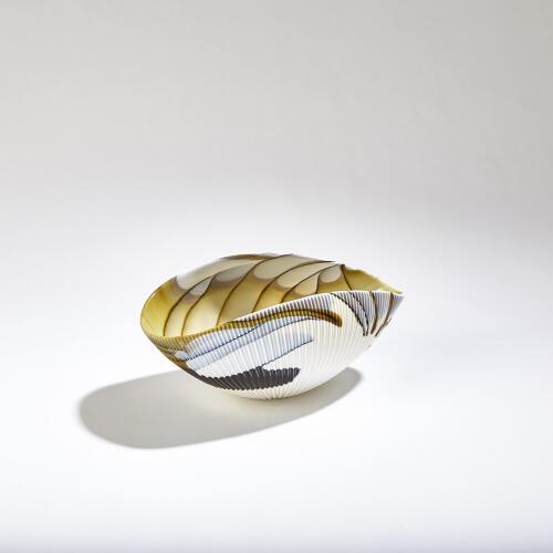 Pleated Bowl-Amber/Blue Filigree