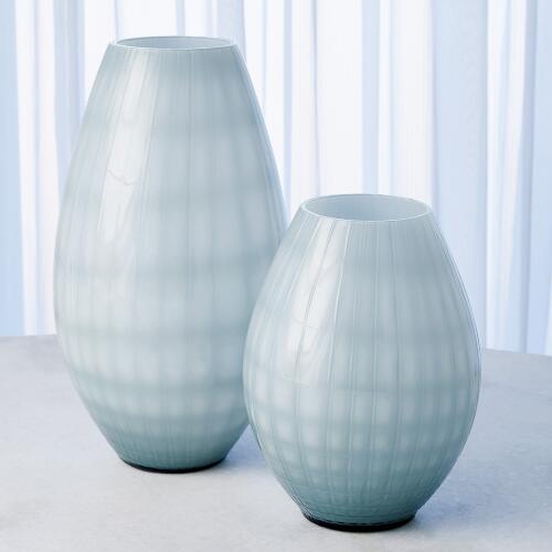 Cased Glass Grid Vase-Blue