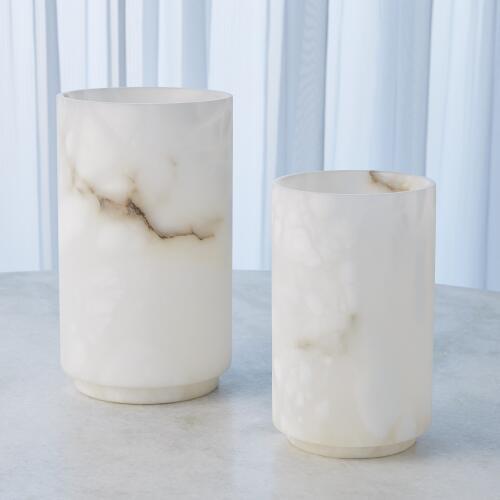 Alabaster Cylinder Vase-White