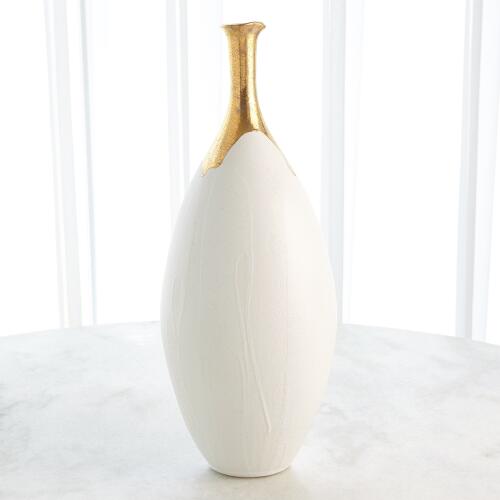 Dipped Golden Crackle/White Slender Vase