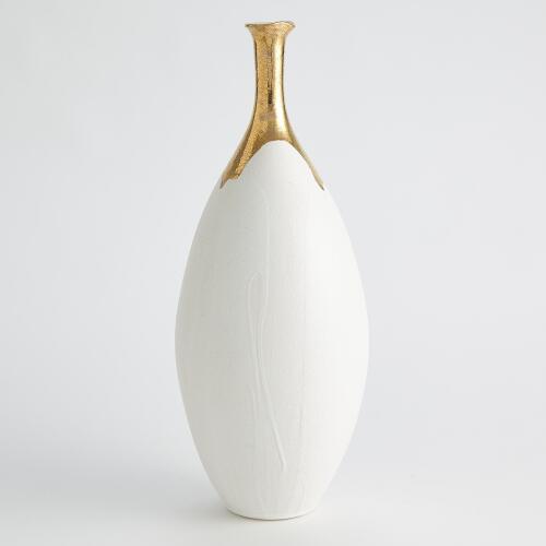 Dipped Golden Crackle/White Slender Vase