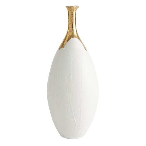 Dipped Golden Crackle/White Slender Vase