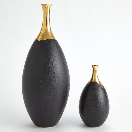 Dipped Golden Crackle/Black Slender Vase