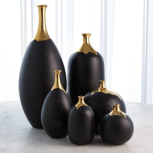 Dipped Golden Crackle/Black Slender Vase-Sm