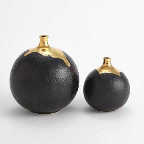 Dipped Golden Crackle/Black Sphere Vase