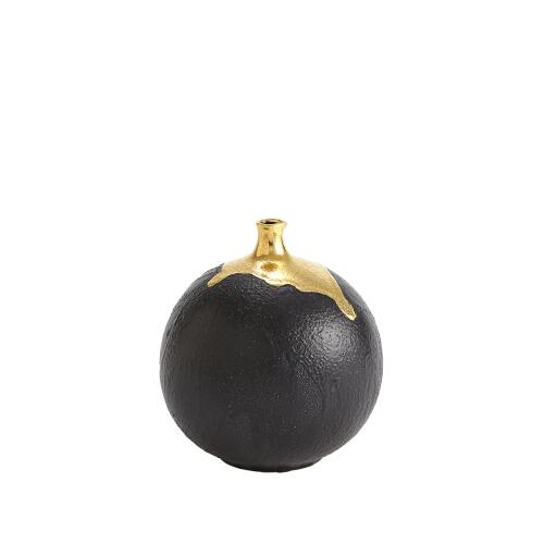 Dipped Golden Crackle/Black Sphere Vase