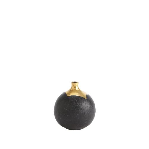 Dipped Golden Crackle/Black Sphere Vase