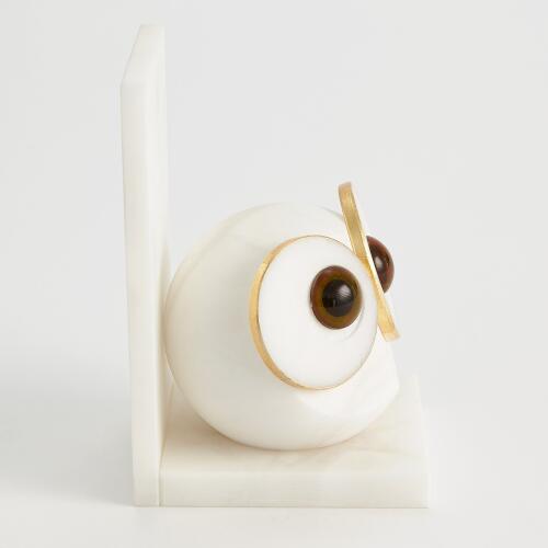 Alabaster Big Eyed Owl Bookends