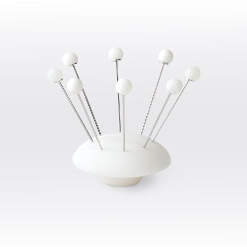 alabaster cocktail picks w/base-white
