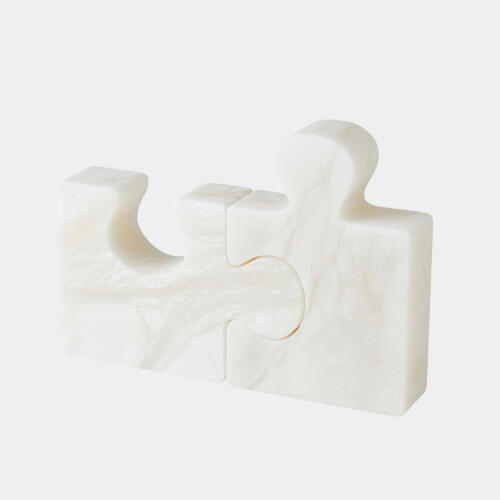 Alabaster Jigsaw Bookends-White