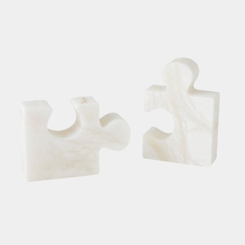 Alabaster Jigsaw Bookends-White