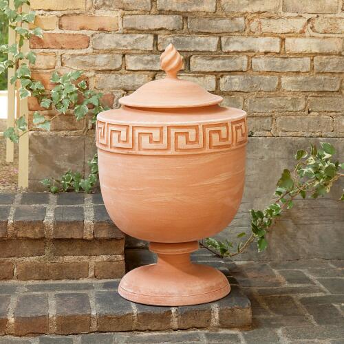 Villa Greek Key Urn-Terracotta