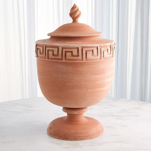 Villa Greek Key Urn-Terracotta