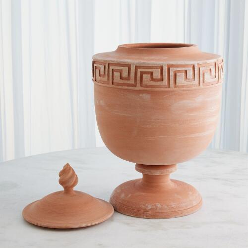 Villa Greek Key Urn-Terracotta