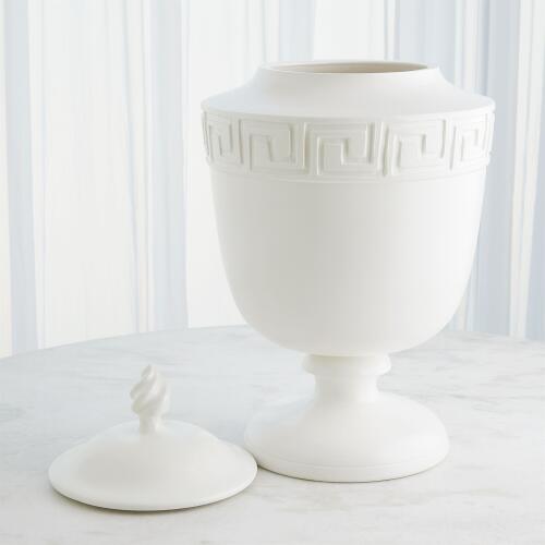 Villa Greek Key Urn-Matte White