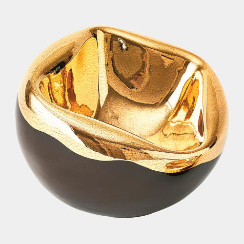 Squished Bowl-Gold Crackle