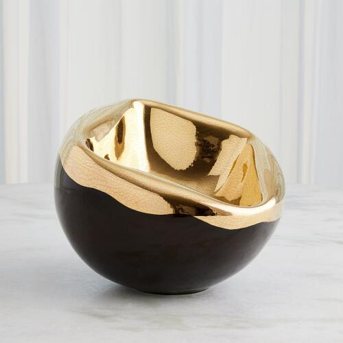 Squished Bowl-Gold Crackle