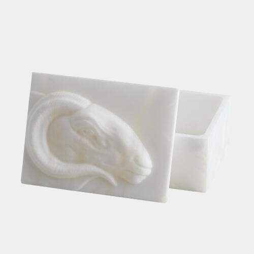 Egyptian Ram Head Box-Carved Alabaster