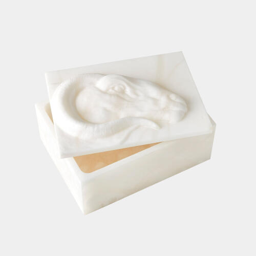 Egyptian Ram Head Box-Carved Alabaster