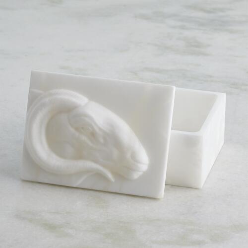 Egyptian Ram Head Box-Carved Alabaster