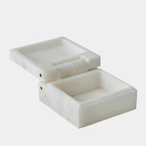 Hecate Hinged Alabaster Box-White