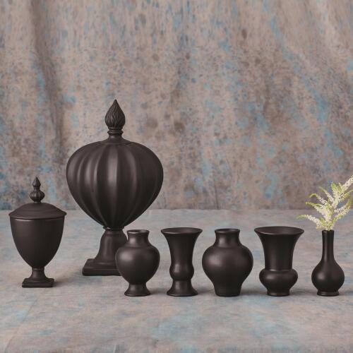 S/5 Mini Chinoise Vases-Matte Black