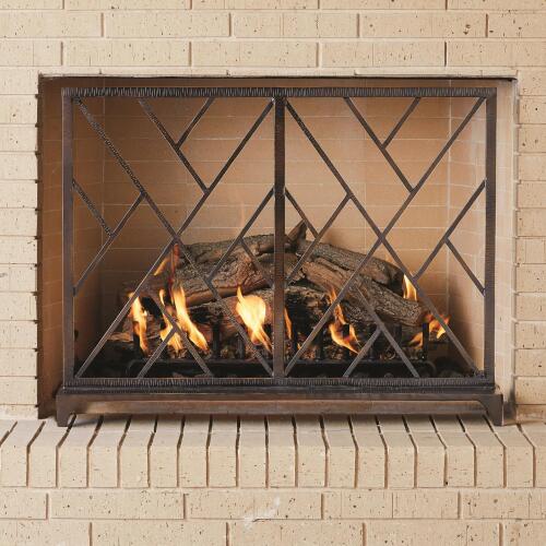 Chinoise Fret Fireplace Screen-Bronze